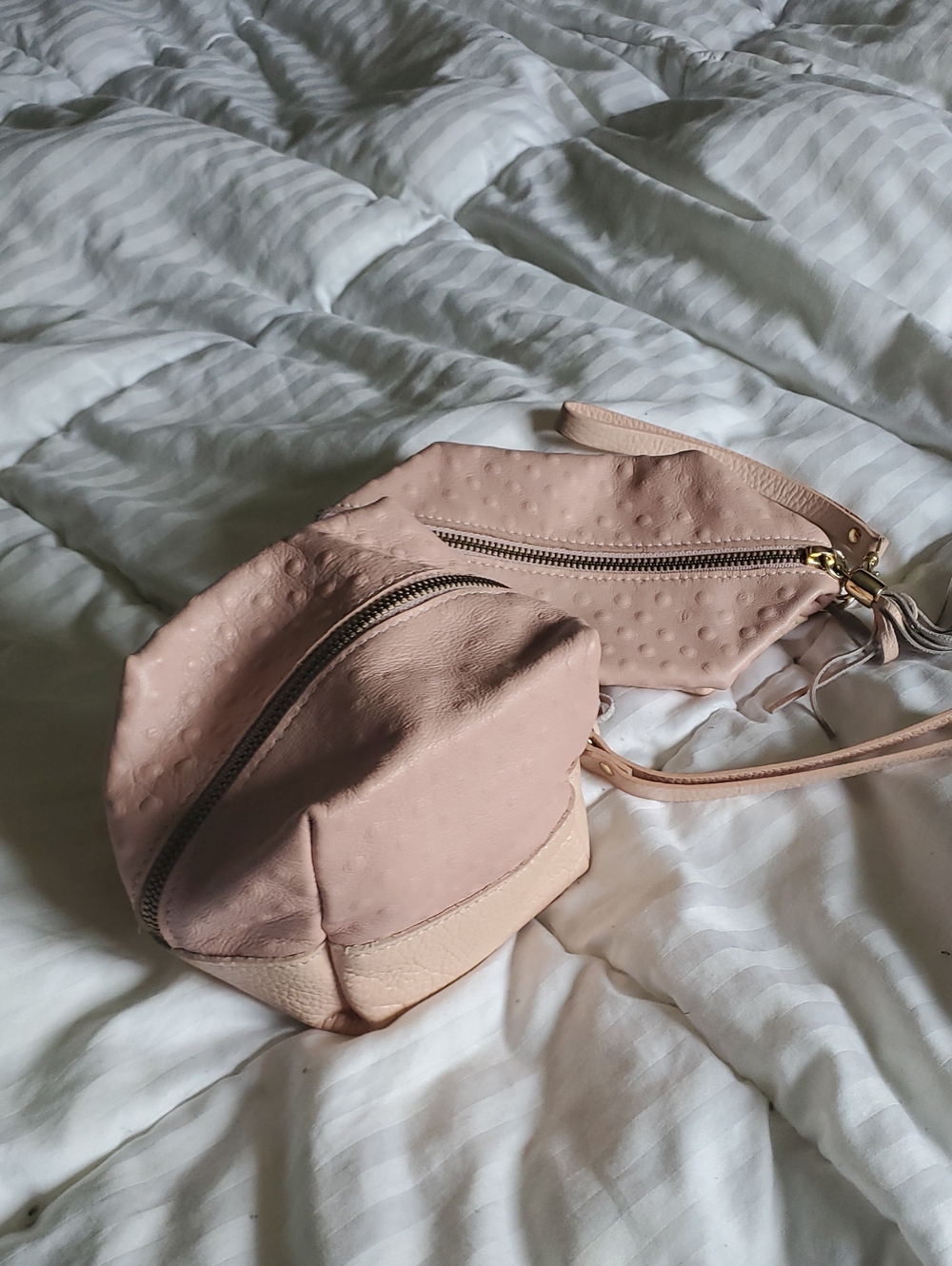 Women's Blush Pink  Pouch Set All Leather